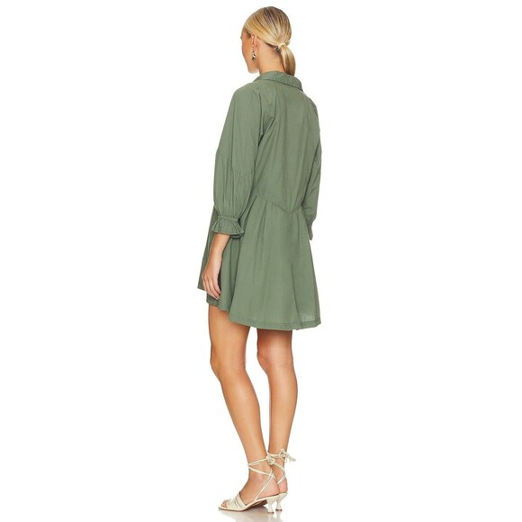 Free People Hannah Poplin Mini Dress Balloon Sleeve Ruffle Buttondown M 280083 - Picture 3 of 9